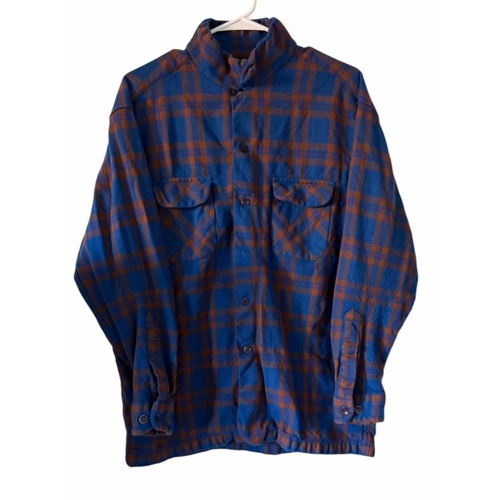 Pendleton Board Shirt 100% Wool Rust/Blue Plaid Men's Size XL